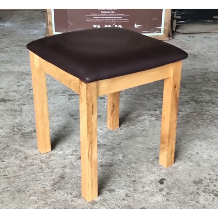 Solid Oak : Ghế Đôn Gỗ Sồi Mặt Nệm - Da Pu Đen
